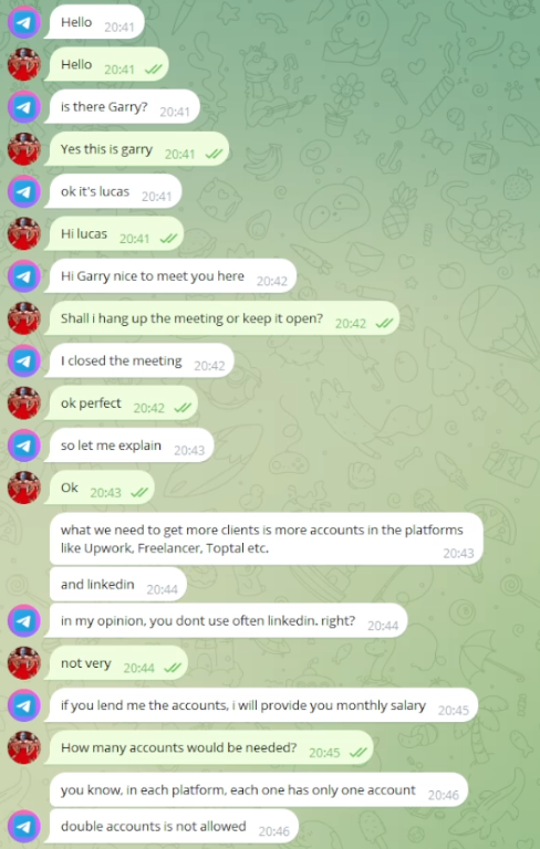 Telegram chat with lucas