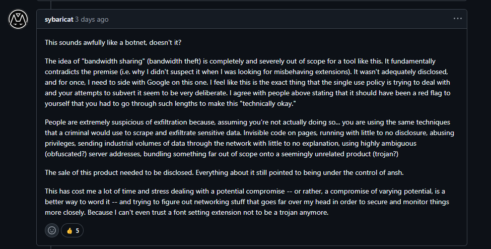 User comparing this to a botnet