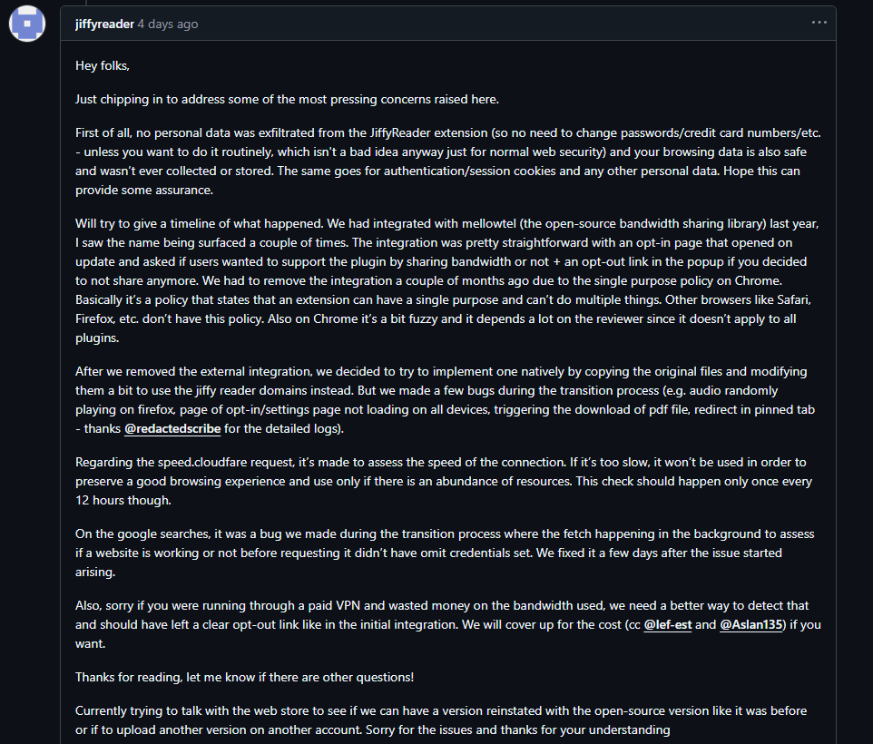New Devs's initial response